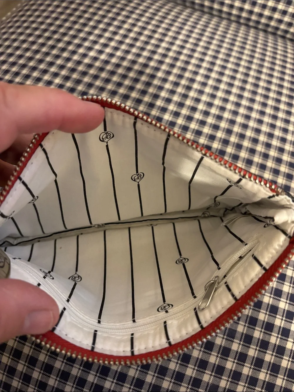Brighton Black Wristlet Clutch with Red and White Holiday Ornaments